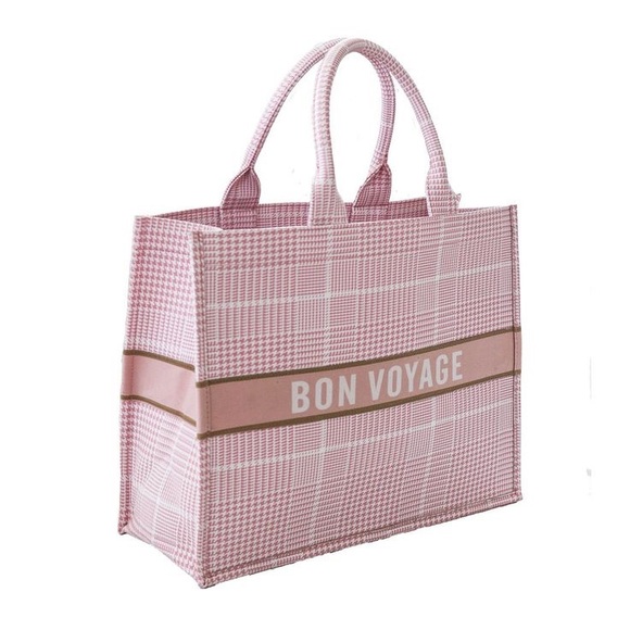 sojourne luggage Handbags - Sojourne Luggage “Bonjour” Pink Checkered Tote Bag NWT***